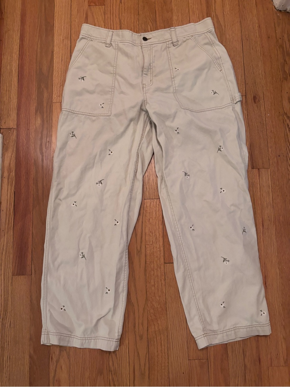 Old Navy Light Beige Embroidered Utility Pants